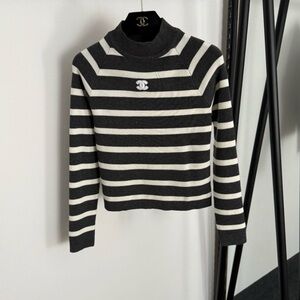 Grey and White Striped Turtleneck